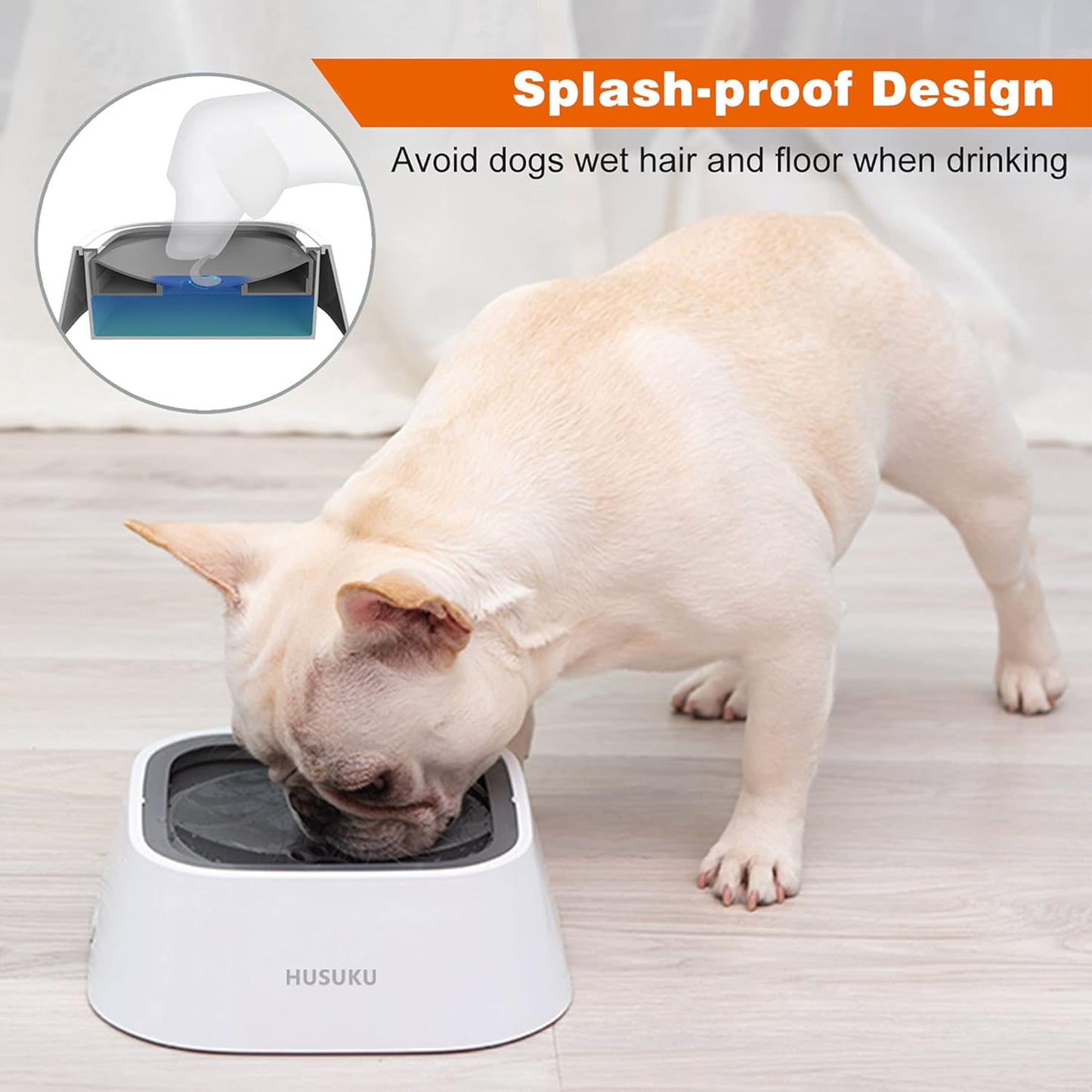 Dog Water Bowl - No-Slip Pet Water Dispenser and Slow Feeder Bowl, 35Oz Capacity